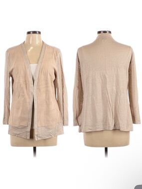 ECRU Tan Suede Linen Cardigan L